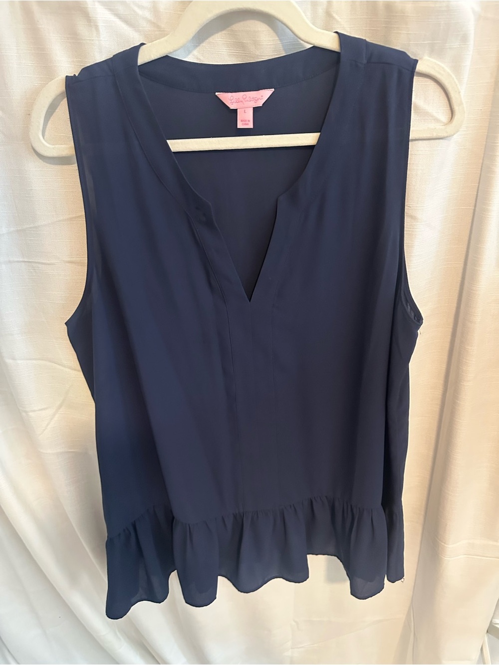 Lilly Pulitzer Navy Sleeveless V-Neck Ruffle-Hem Top